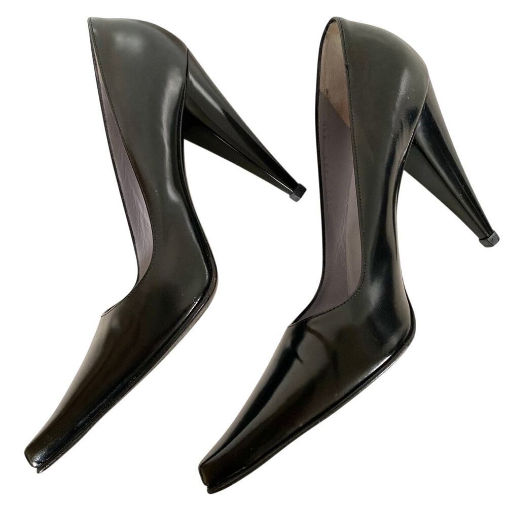 Gucci Black Brush Calf Leather Décolleté Pumps 7.5 B Made in Italy Cone Heel - Picture 6 of 16